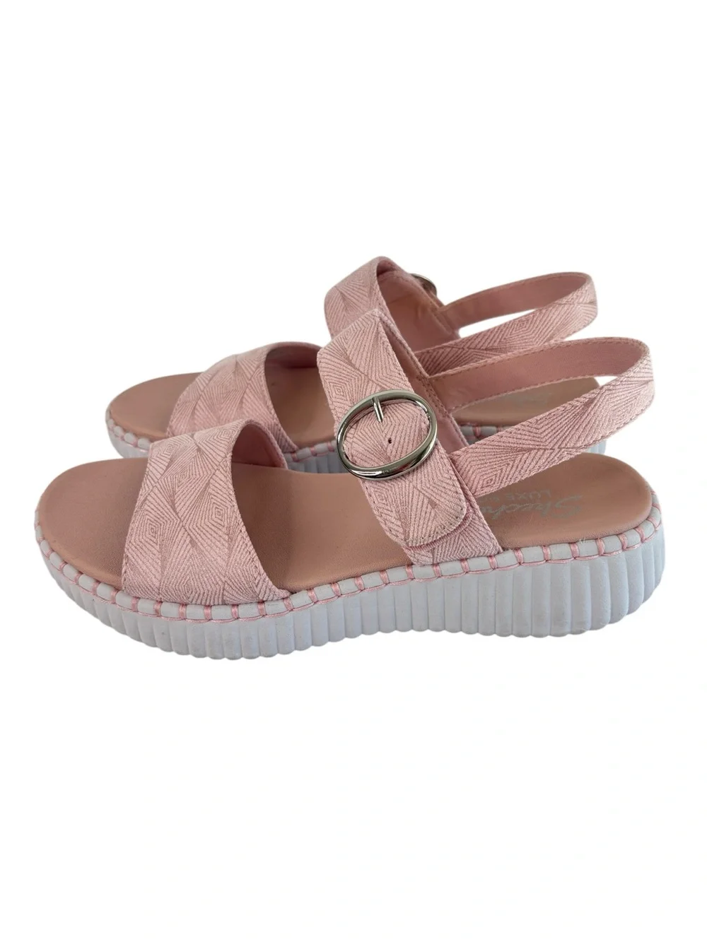 Skechers Wilshire BLVD-Illusion of Love Wedge Sandal Womens Sz 8 Pink Slingback